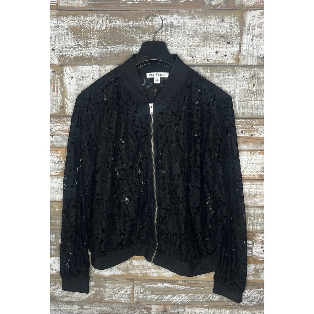 Say‎ What ? womens Lace zip up black jacket XL